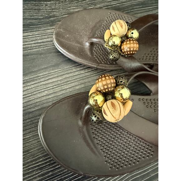 6/$25 OKA-b Chocolate Brown Charmed Mini Wedge Flip Flips Sz. 8.5/9.5 - Picture 6 of 7
